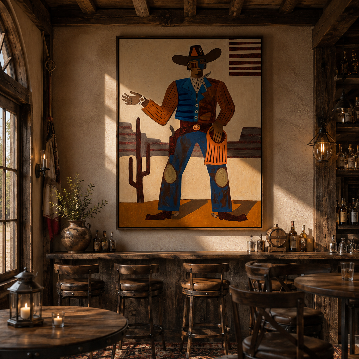 "Frontier Storyteller" – Tribal-Inspired Impasto Art | 3D Layered Ochre & Indigo Canvas | Luxury Vertical Wall Art #PE 017