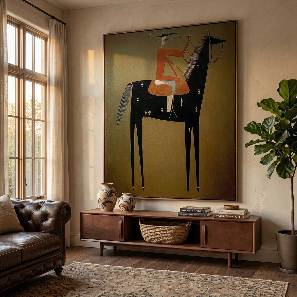 "Equestrian Reverie" - Modern Heavy Impasto Western Animal Artwork | Black & Golden Palette Knife Painting | Luxury Vertical Wall Art #YK 1590