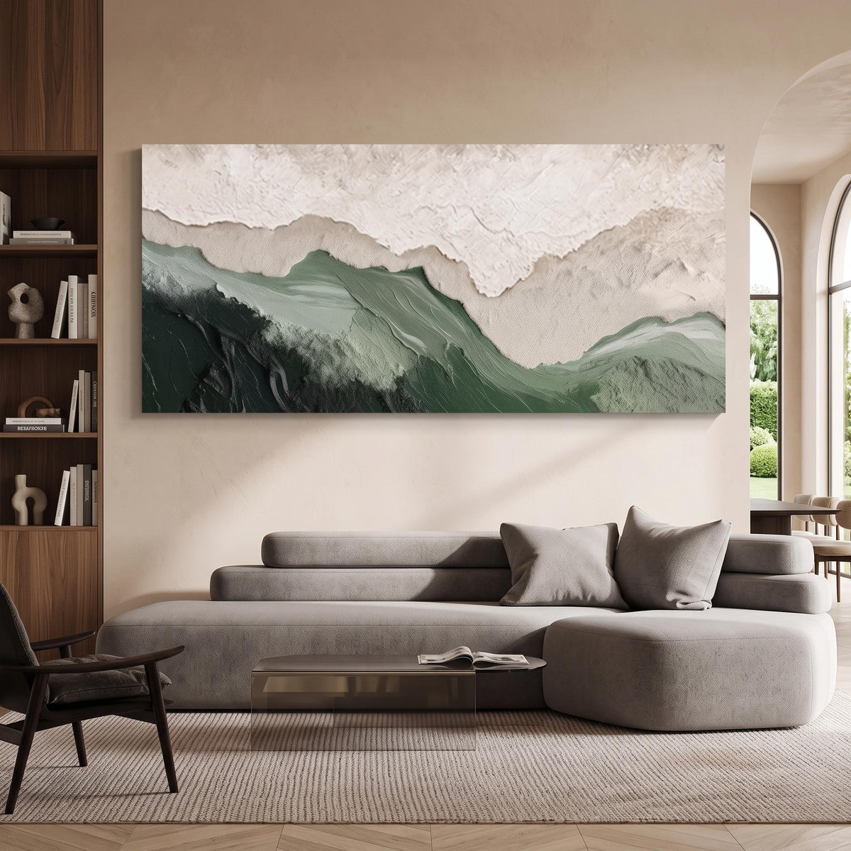 "Layered Mountain" - Modern Heavy Impasto Landscape Artwork | Beige Palette Knife Painting | Luxury Horizontal Wall Art #YK 1564