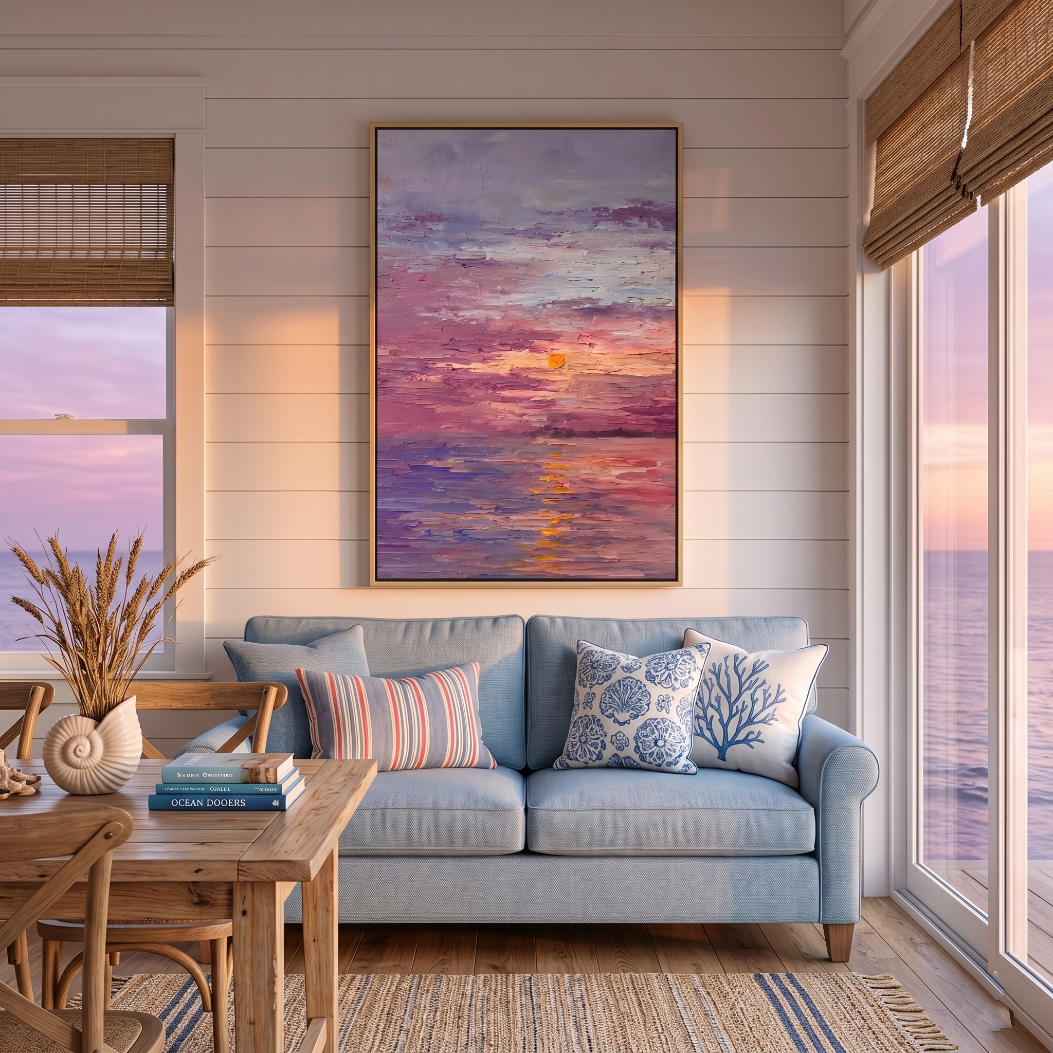 "Amethyst Horizon" – 3D Heavy Impasto Sunset Abstract | Romantic Purple Seascape Statement Art
