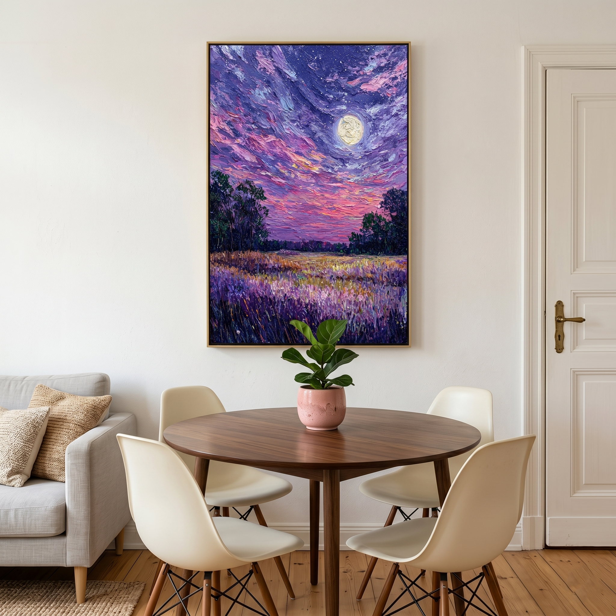 "Lunar Serenade" – Modern 3D Heavy Impasto Moonlit Landscape | Celestial Statement Art