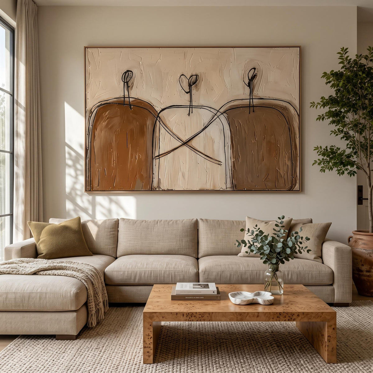 "Earthy‑Tone Minimal Abstract Figure Wall" - Modern Heavy Impasto Abstract Artwork | Brown Palette Knife Painting | Luxury Horizontal Wall Art #YK 1618
