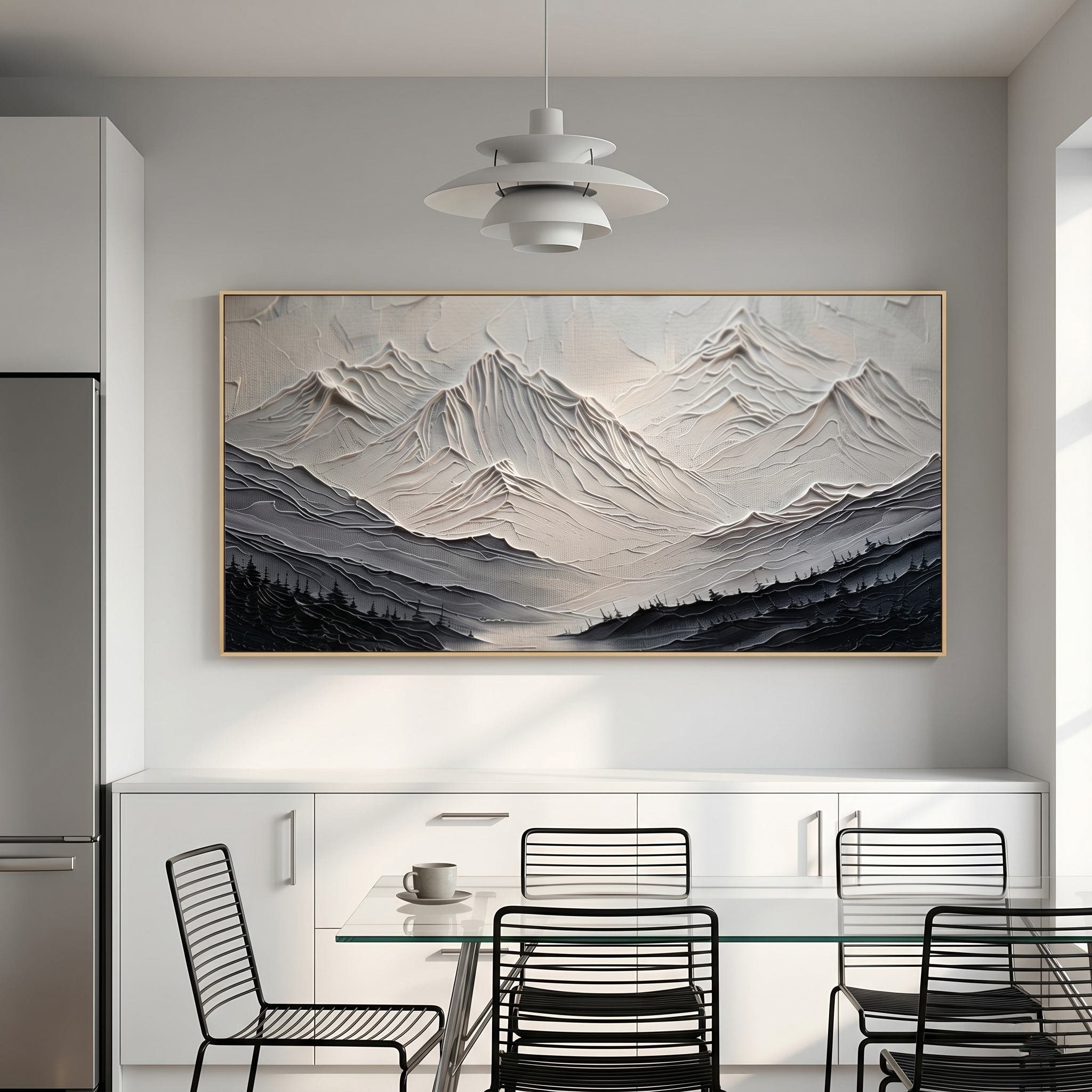 "Arctic Serenity" – 3D Heavy Impasto Mountain Relief | Modern Monochromatic Statement Art