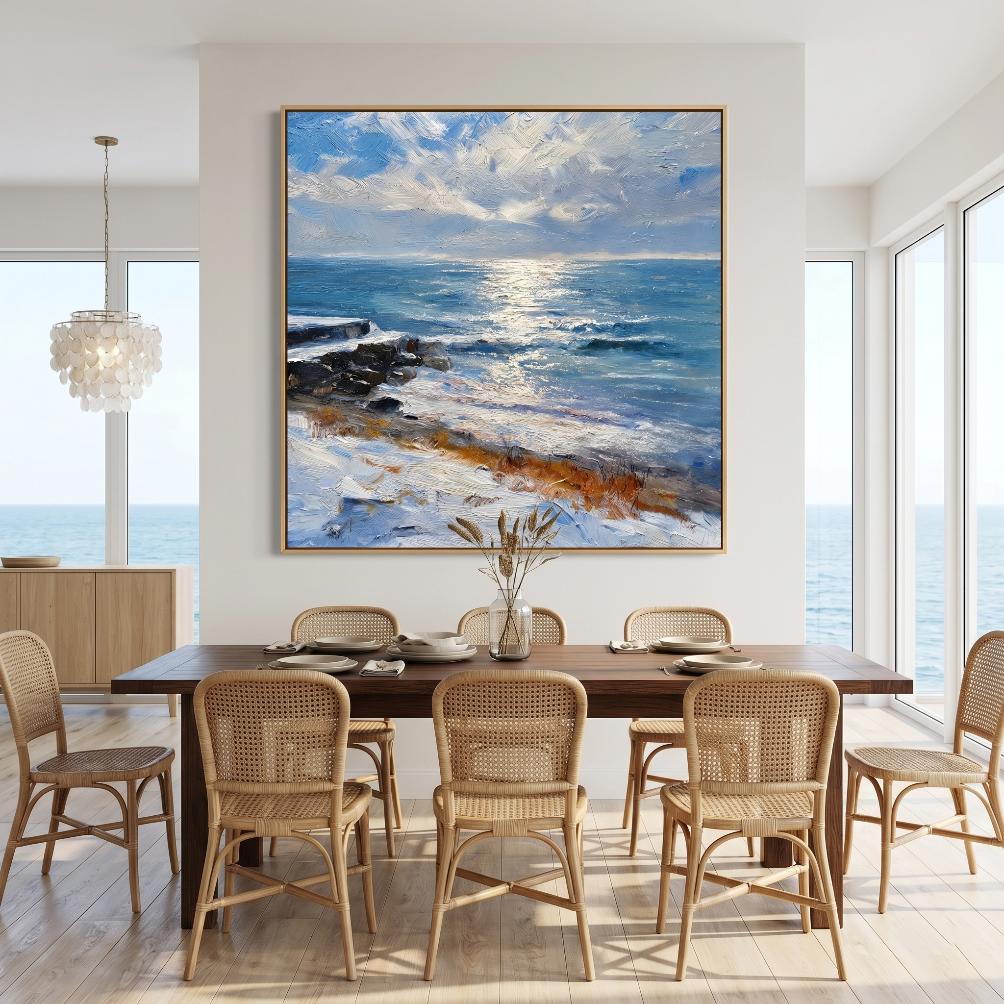 "Glistening Horizon" – Modern 3D Heavy Impasto Coastal Seascape | Sophisticated Ocean Statement Art