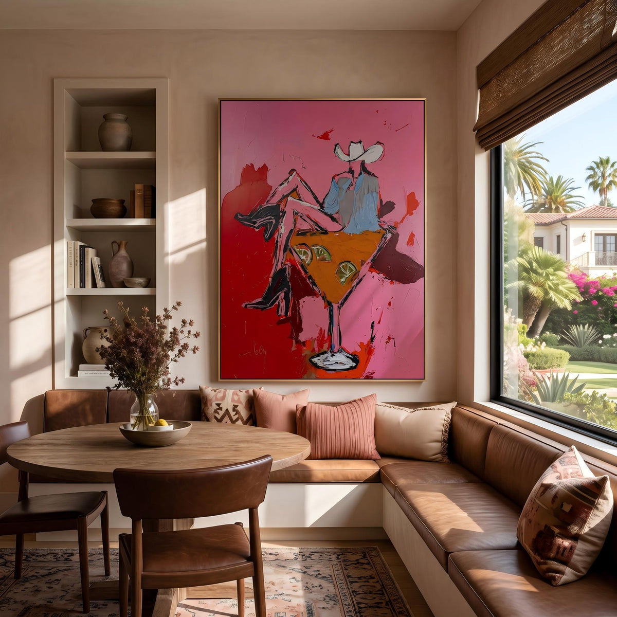 "Pink Cowgirl Cocktail" - Modern Heavy Impasto Western Animal Artwork | Pink Palette Knife Painting | Luxury Vertical Wall Art #YK 1584