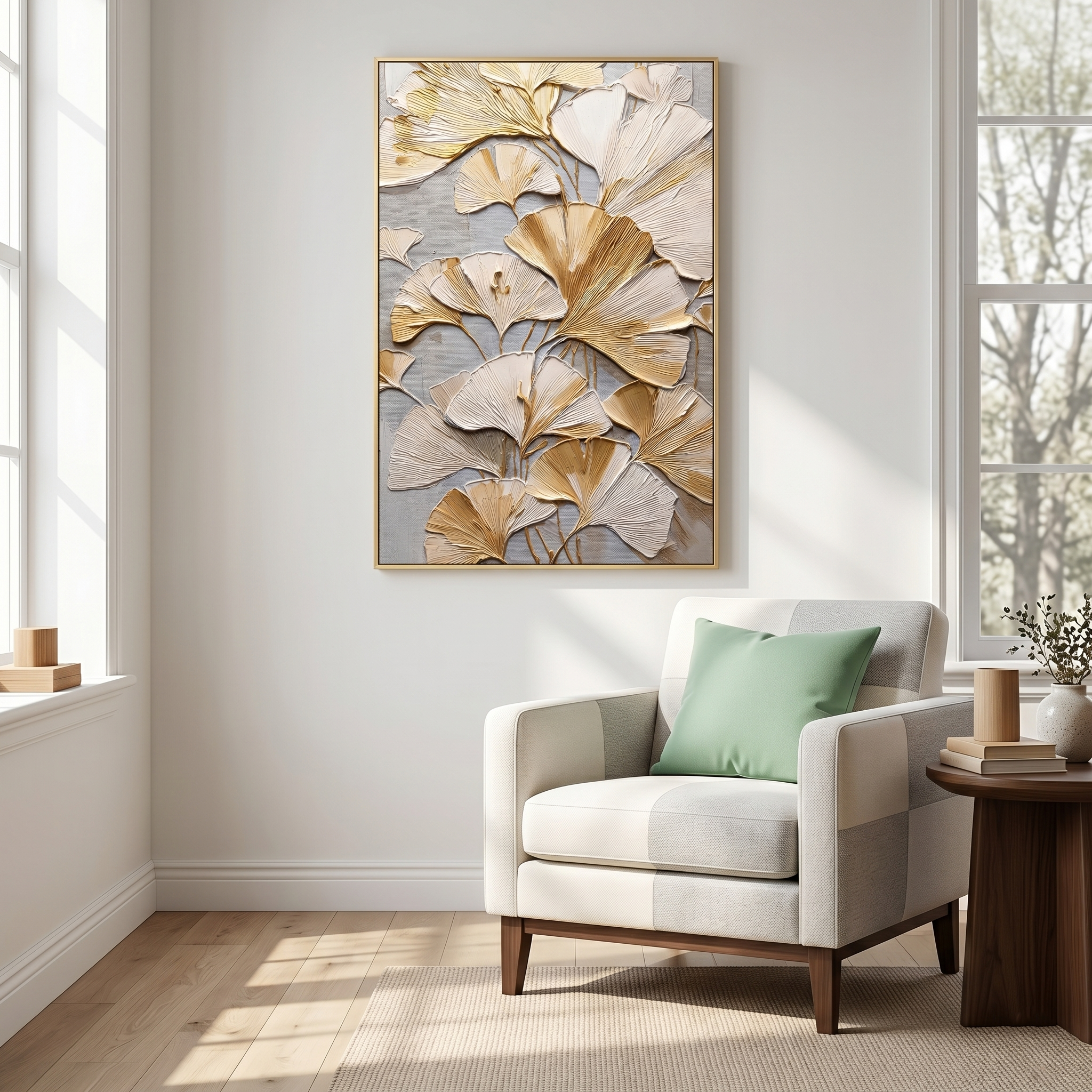 "Golden Longevity" – Modern 3D Ginkgo Leaf Relief | Elegant Botanical Statement Art