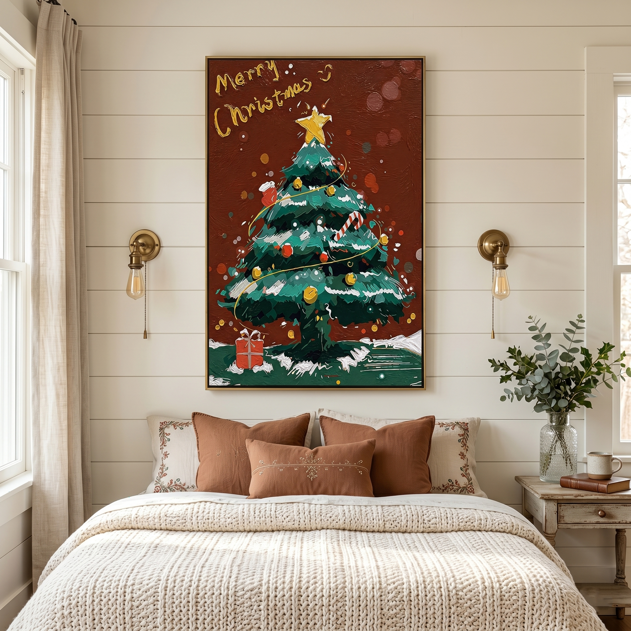 "Festive Glow" – Hand-Painted 3D Impasto Christmas Tree Relief | Luxury Holiday Statement Art