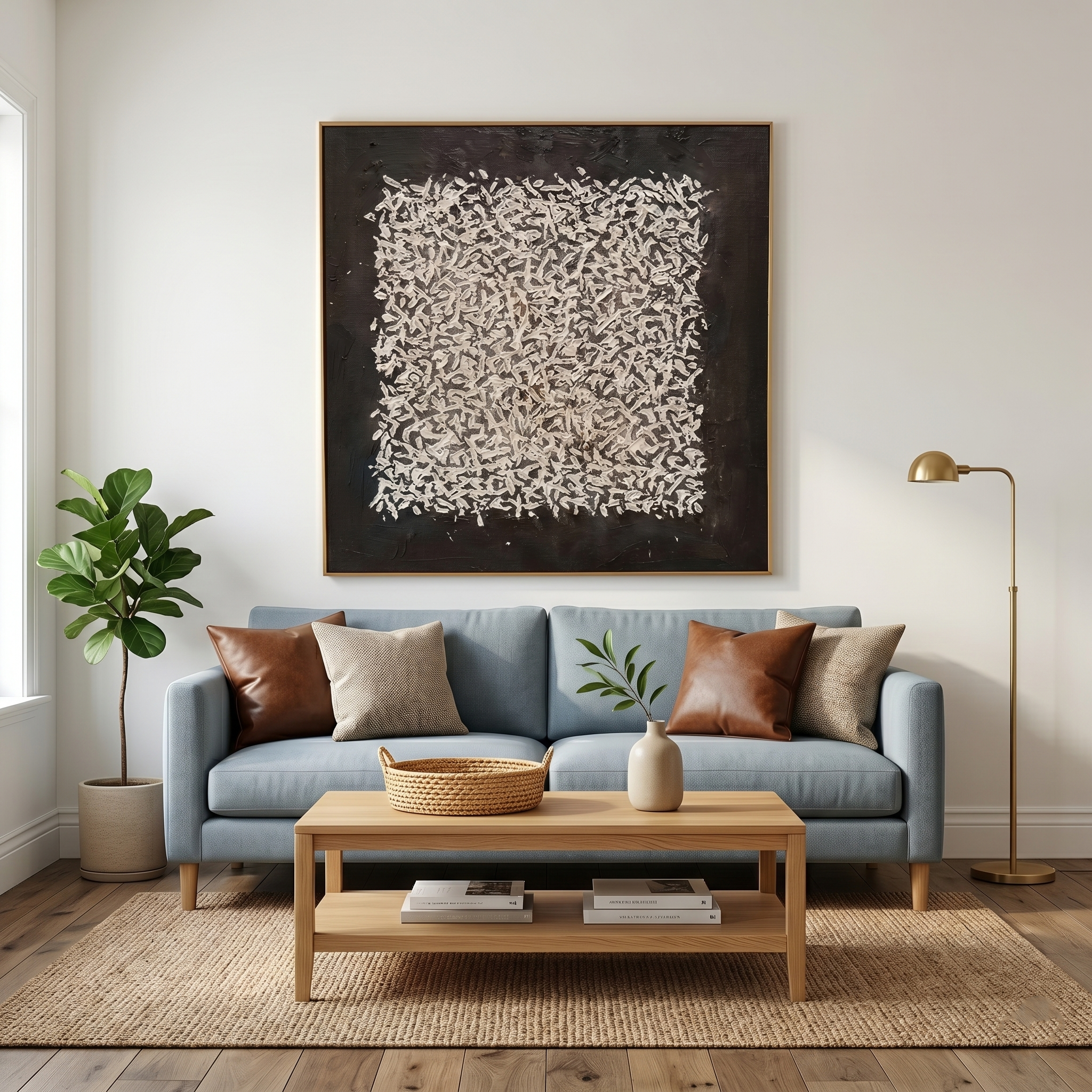 "Grounded Order" – Wabi-Sabi Geometric Stucco Impasto Painting | Sophisticated Statement Wall Art