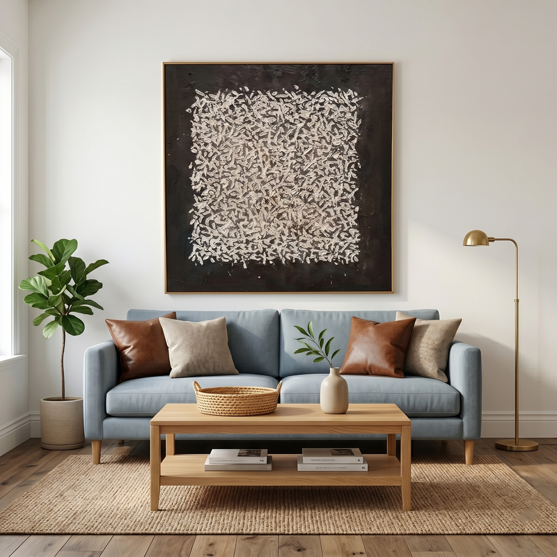 "Grounded Order" – Wabi-Sabi Geometric Stucco Impasto Painting | Sophisticated Statement Wall Art