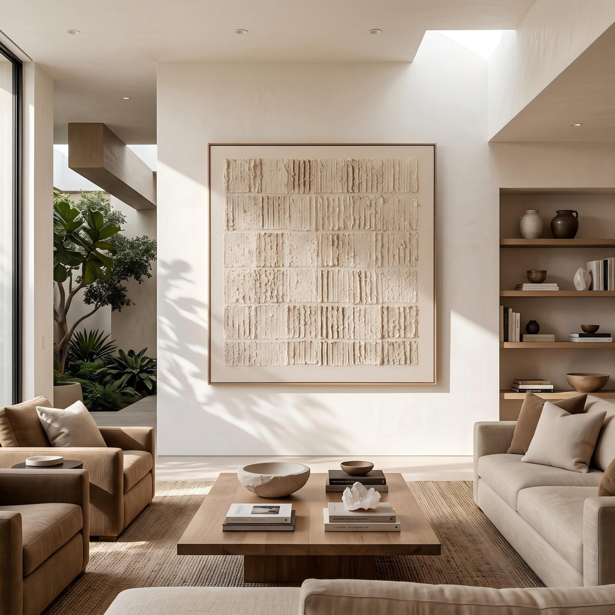 "Cream Block Relief Abstract" - Modern Heavy Impasto Abstract Artwork | White Palette Knife Painting | Luxury Square Wall Art #YK 1556