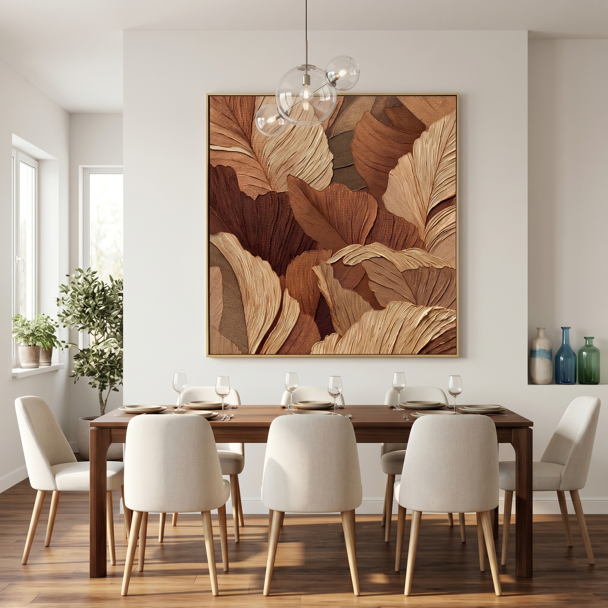 "Terra Rhythm" – Modern Linear Gingko Leaf Abstract | Sophisticated Earth-Tone Statement Art