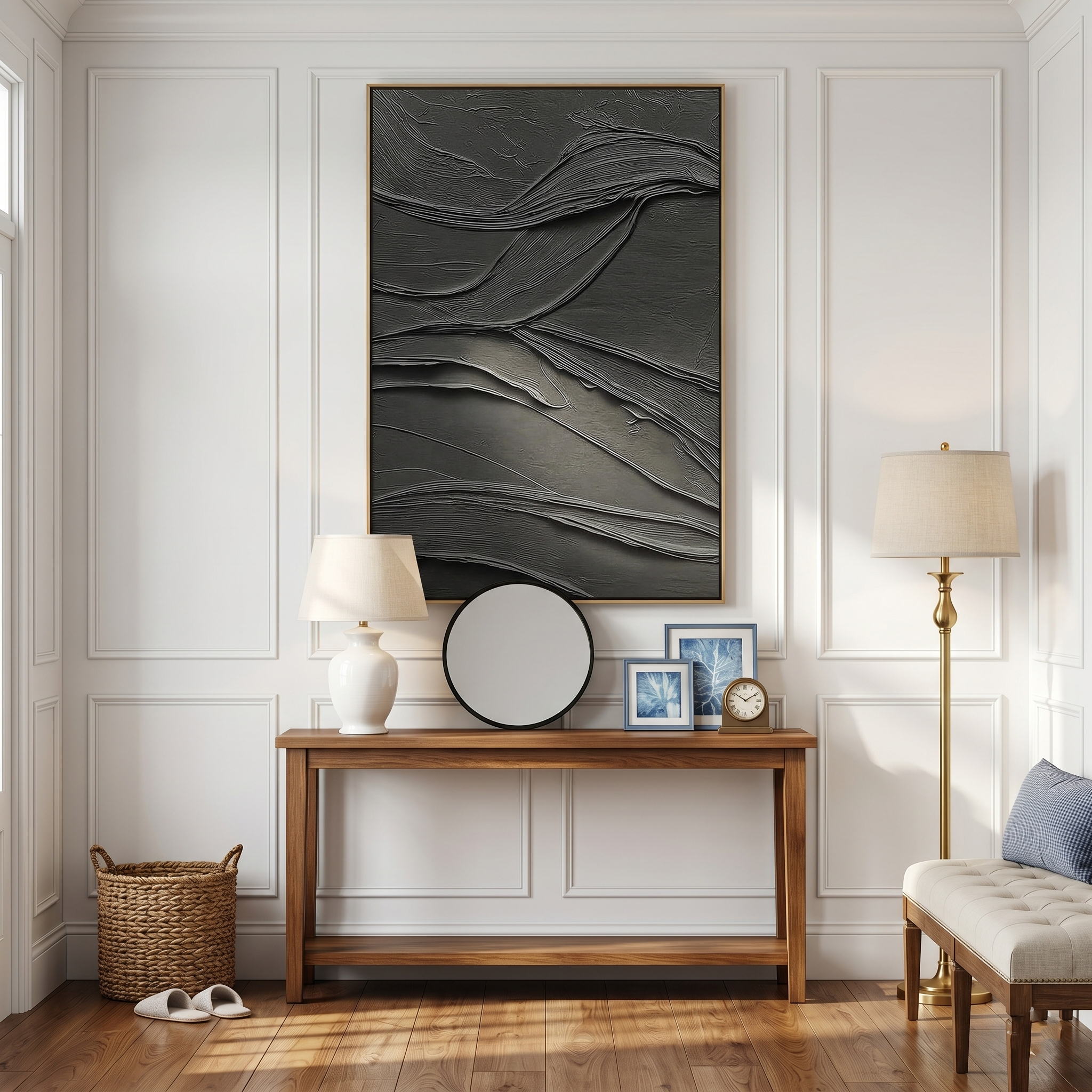 "Obsidian Flow" – Extreme 3D Noir Heavy Impasto | Sculptural Minimalist Statement Art