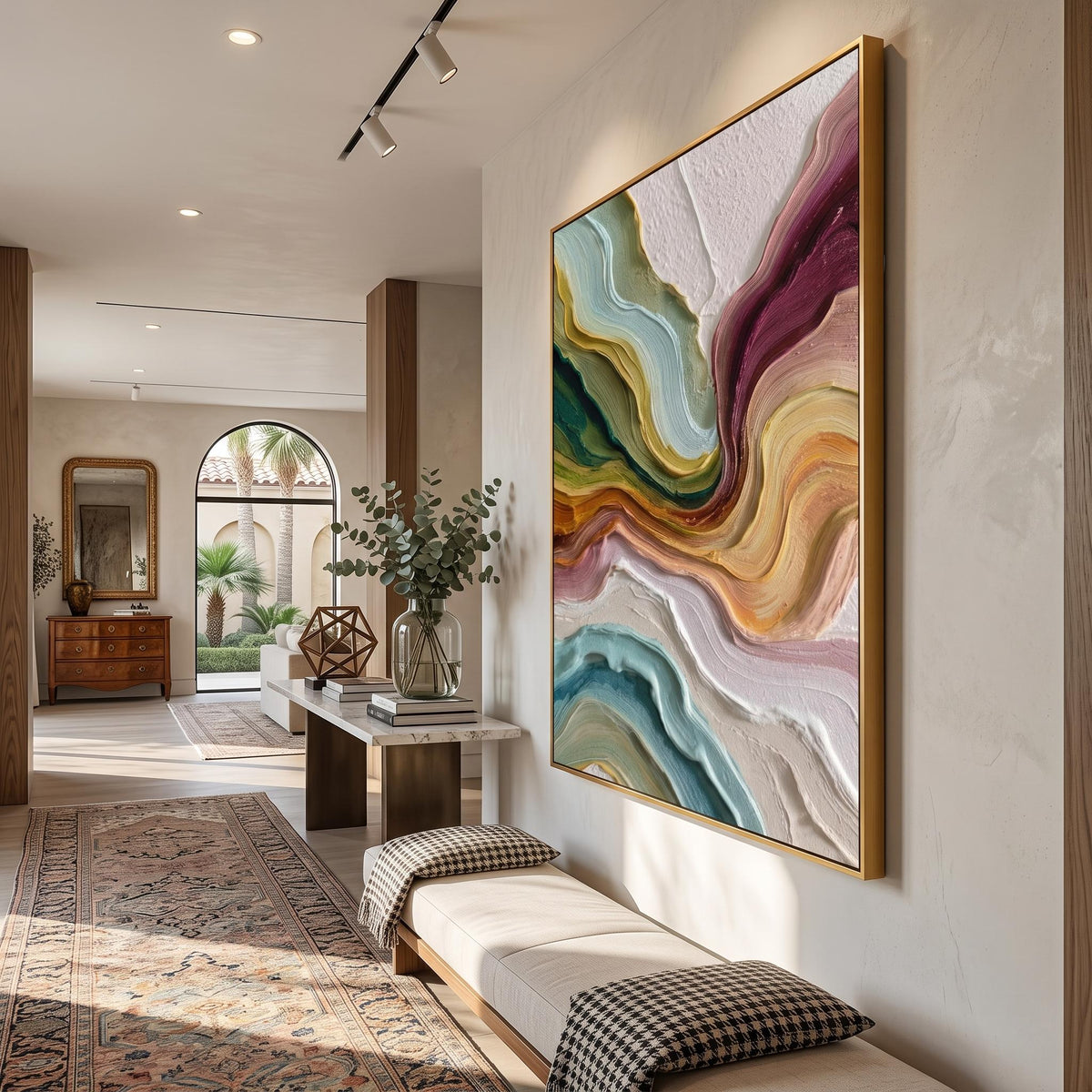 "Multicolor Layer Flow Abstract Wall" - Modern Heavy Impasto Abstract Artwork | Beige Palette Knife Painting | Luxury Vertical Wall Art #YK 1554