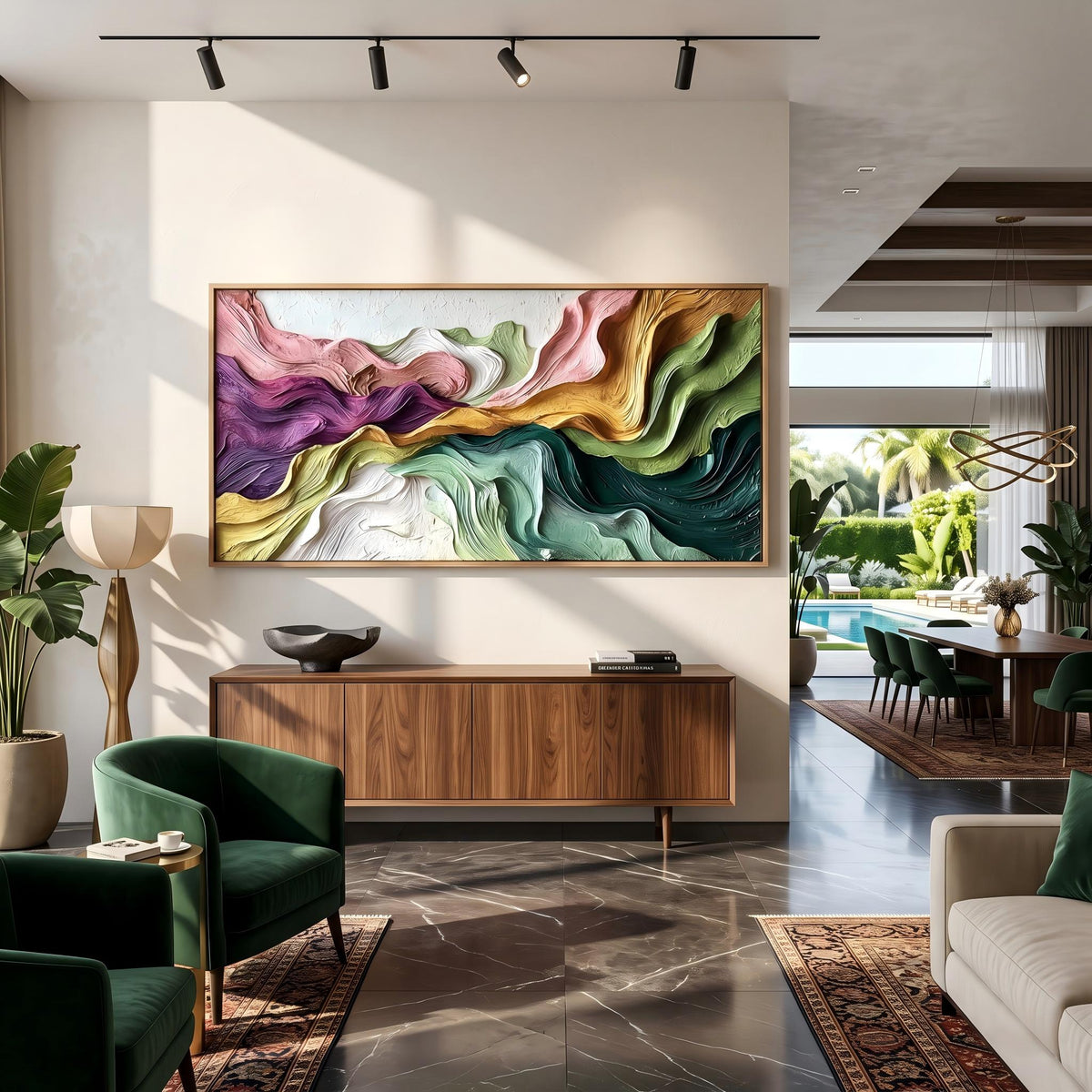 "Boho Flow Color Abstract" - Modern Heavy Impasto Abstract Artwork | Beige Palette Knife Painting | Luxury Horizontal Wall Art #YK 1614