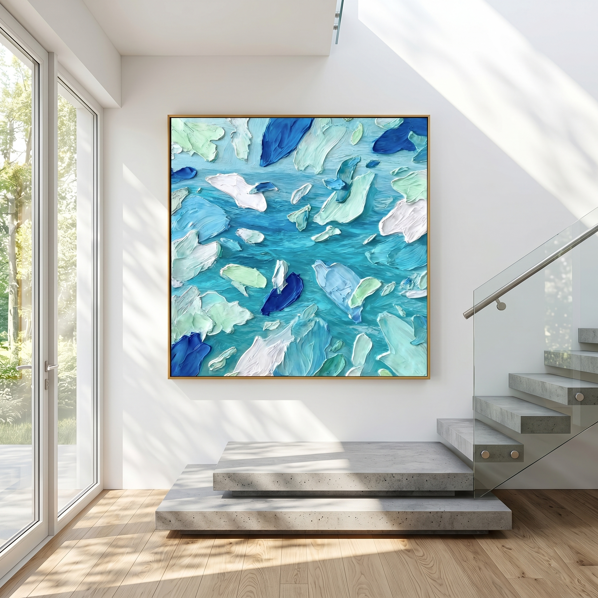 "Azure Rhythms" – Modern 3D Heavy Impasto Abstract | Refreshing Coastal Statement Art