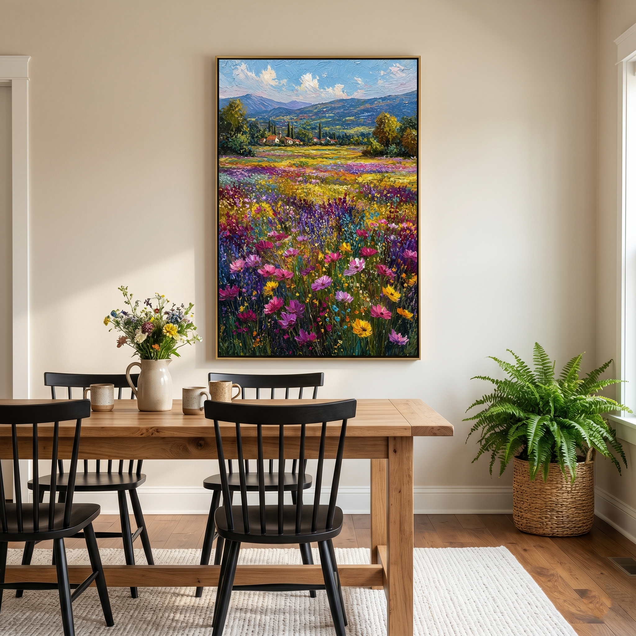 "Valley Symphony" – Modern 3D Heavy Impasto Wildflower Landscape | Vibrant Floral Statement Art