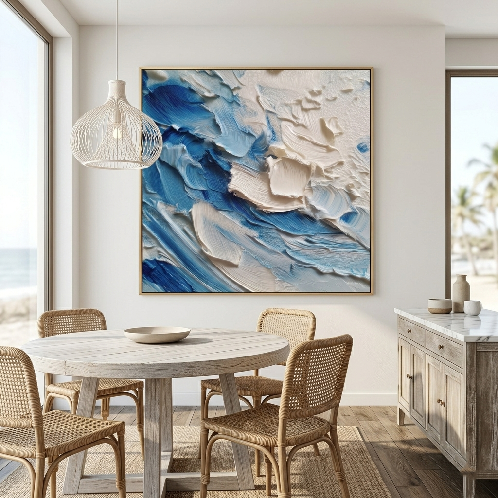 "Azure Surge" – Extreme 3D Heavy Impasto Ocean Abstract | Modern Coastal Statement Art