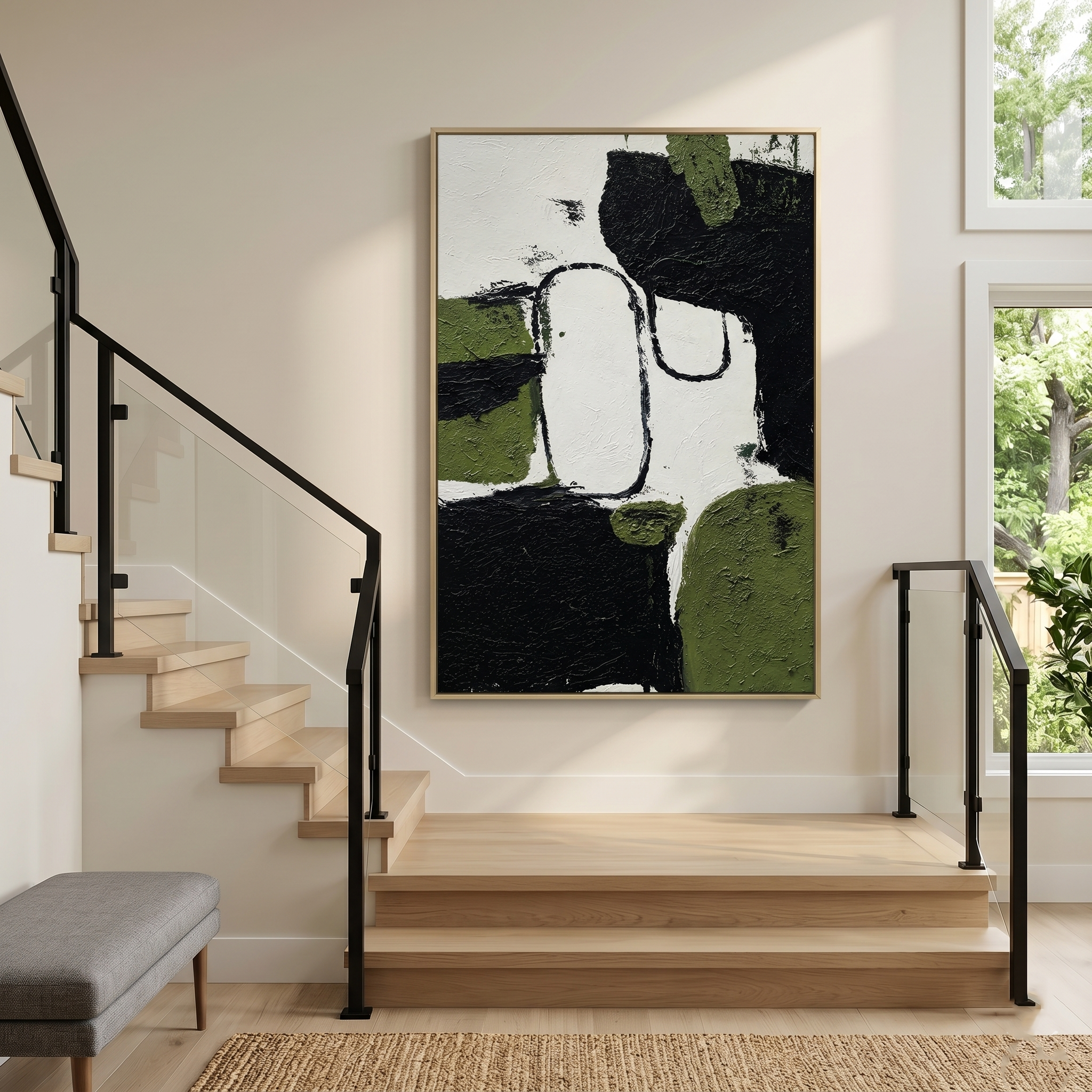 "Verdant Tectonics" – 3D Heavy Impasto Moss & Noir Abstract | Modern Vertical Statement Art