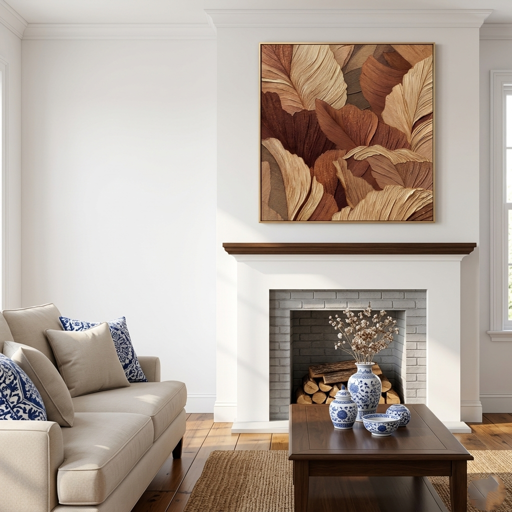 "Terra Rhythm" – Modern Linear Gingko Leaf Abstract | Sophisticated Earth-Tone Statement Art