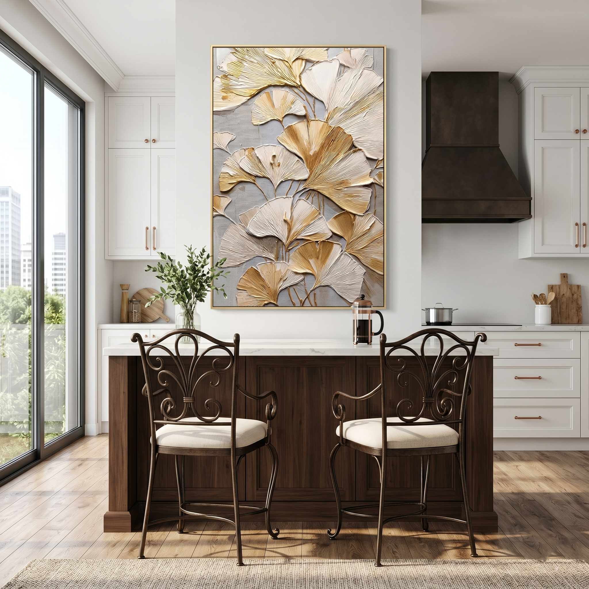 "Golden Longevity" – Modern 3D Ginkgo Leaf Relief | Elegant Botanical Statement Art