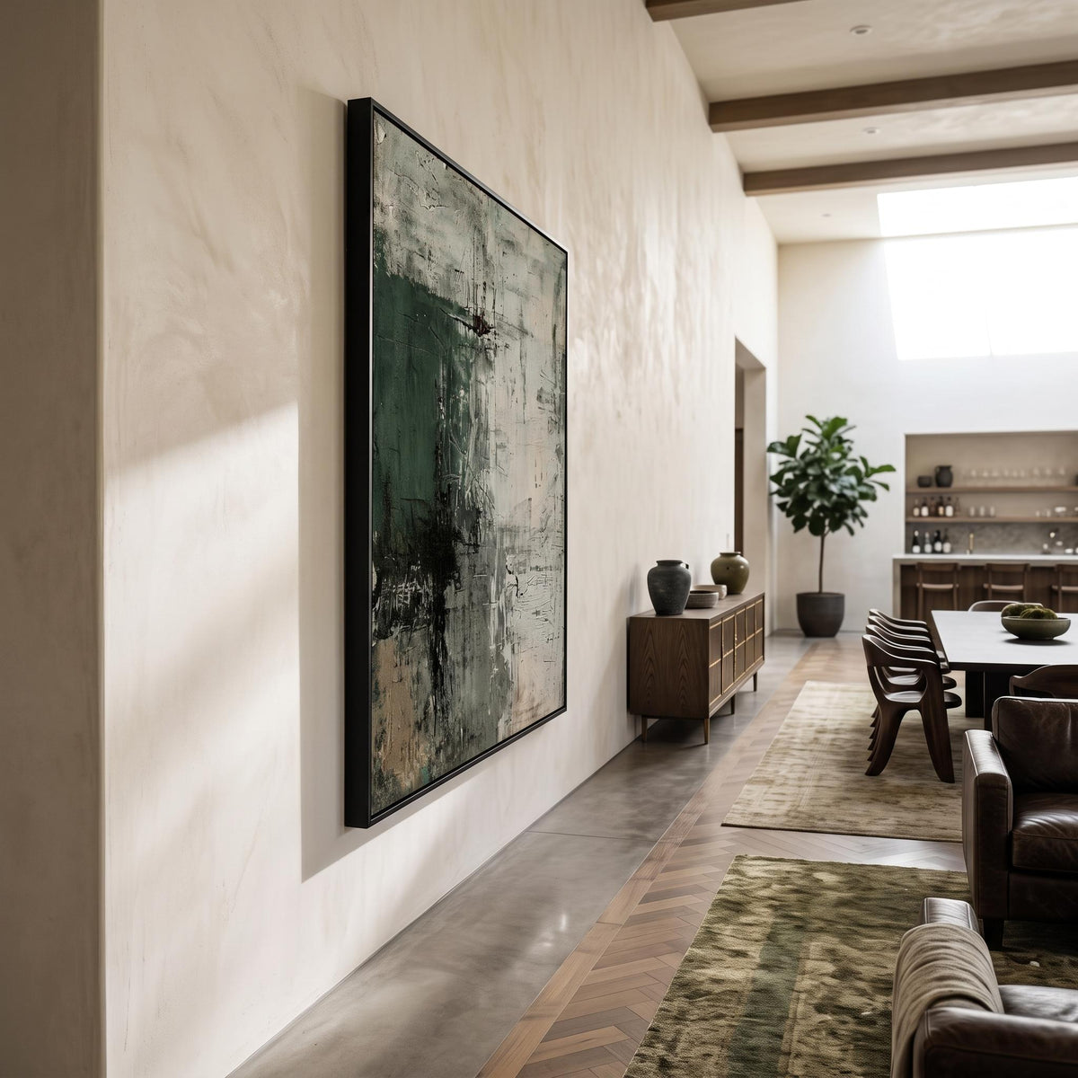 "Dark Green Mottled Texture" - Modern Heavy Impasto Abstract Artwork | Green Palette Knife Painting | Luxury Vertical Wall Art #YK 1617