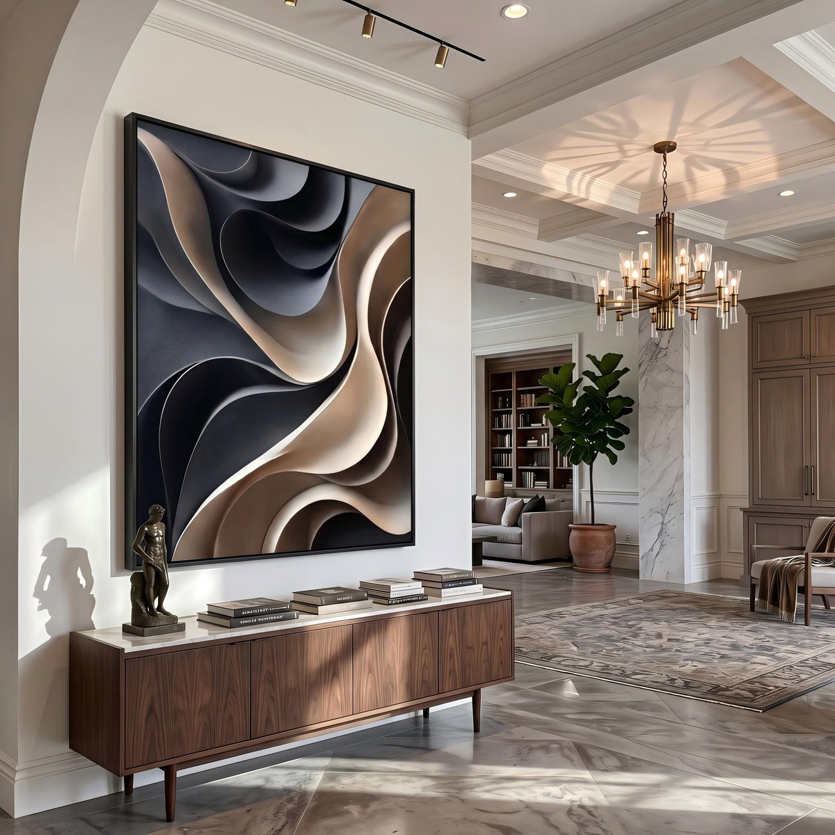 "Layered Wave" - Modern Heavy Impasto Ocean Wave Seascape | Beige Palette Knife Painting | Luxury Vertical Wall Art #YK 1563