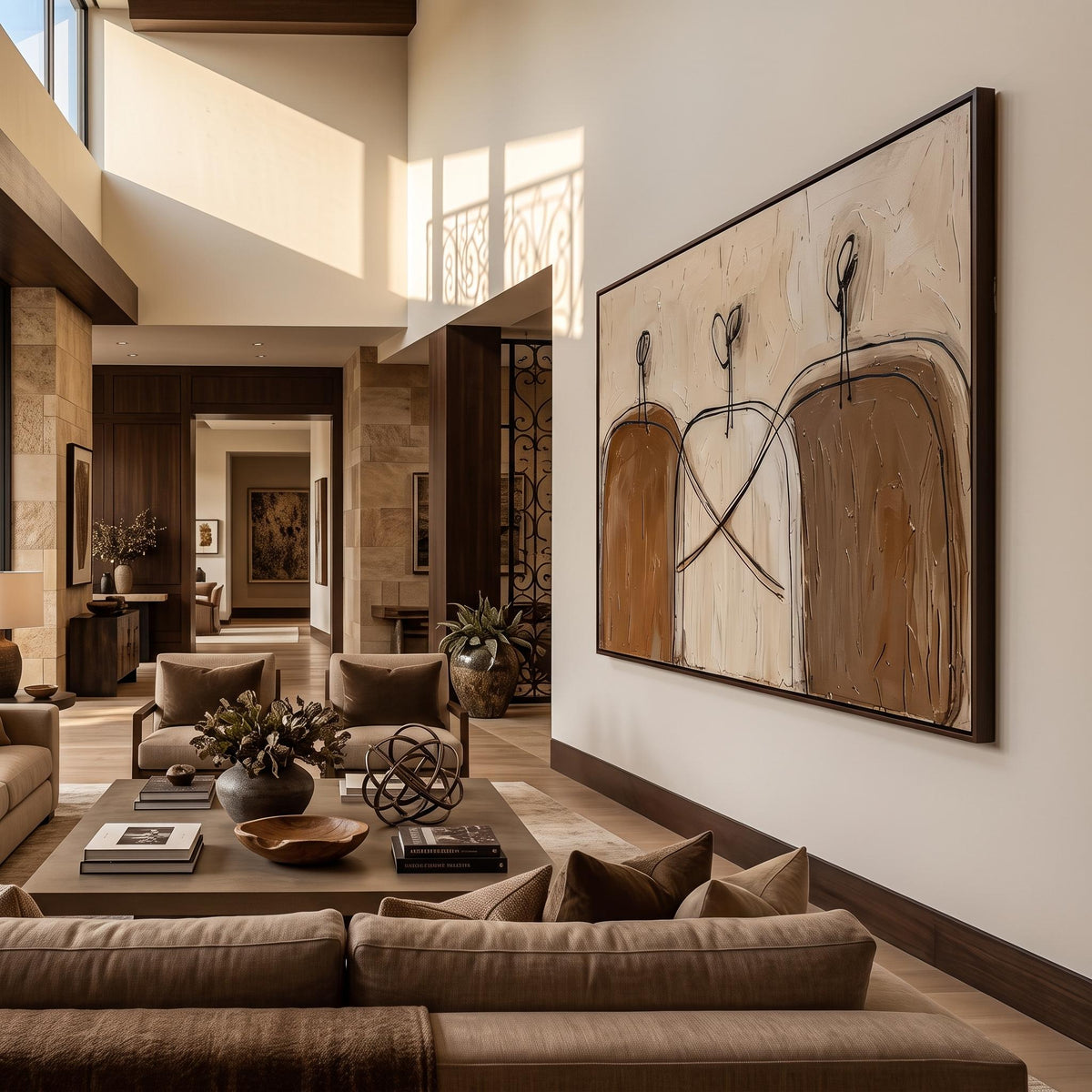 "Earthy‑Tone Minimal Abstract Figure Wall" - Modern Heavy Impasto Abstract Artwork | Brown Palette Knife Painting | Luxury Horizontal Wall Art #YK 1618