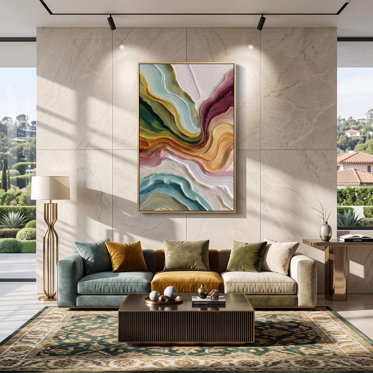 "Multicolor Layer Flow Abstract Wall" - Modern Heavy Impasto Abstract Artwork | Beige Palette Knife Painting | Luxury Vertical Wall Art #YK 1554