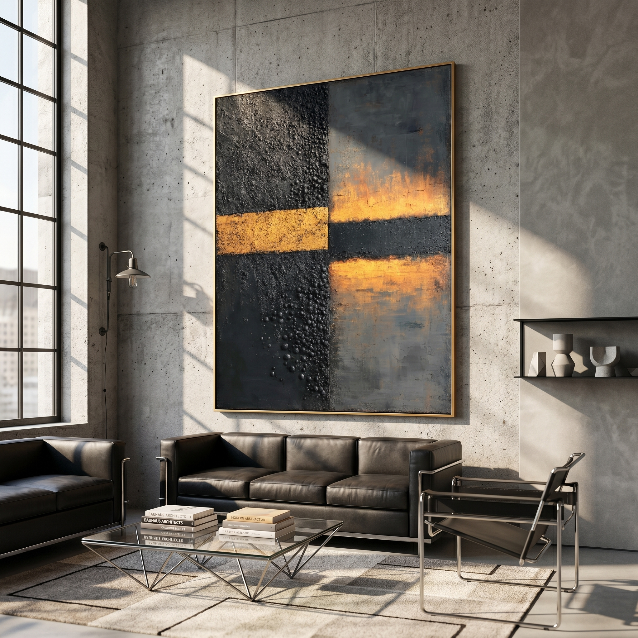 "Golden Horizon Contrast" – Modern Heavy Impasto Abstract | 3D Black & Gold Palette Knife Painting | Luxury Vertical Wall Art#PT 008