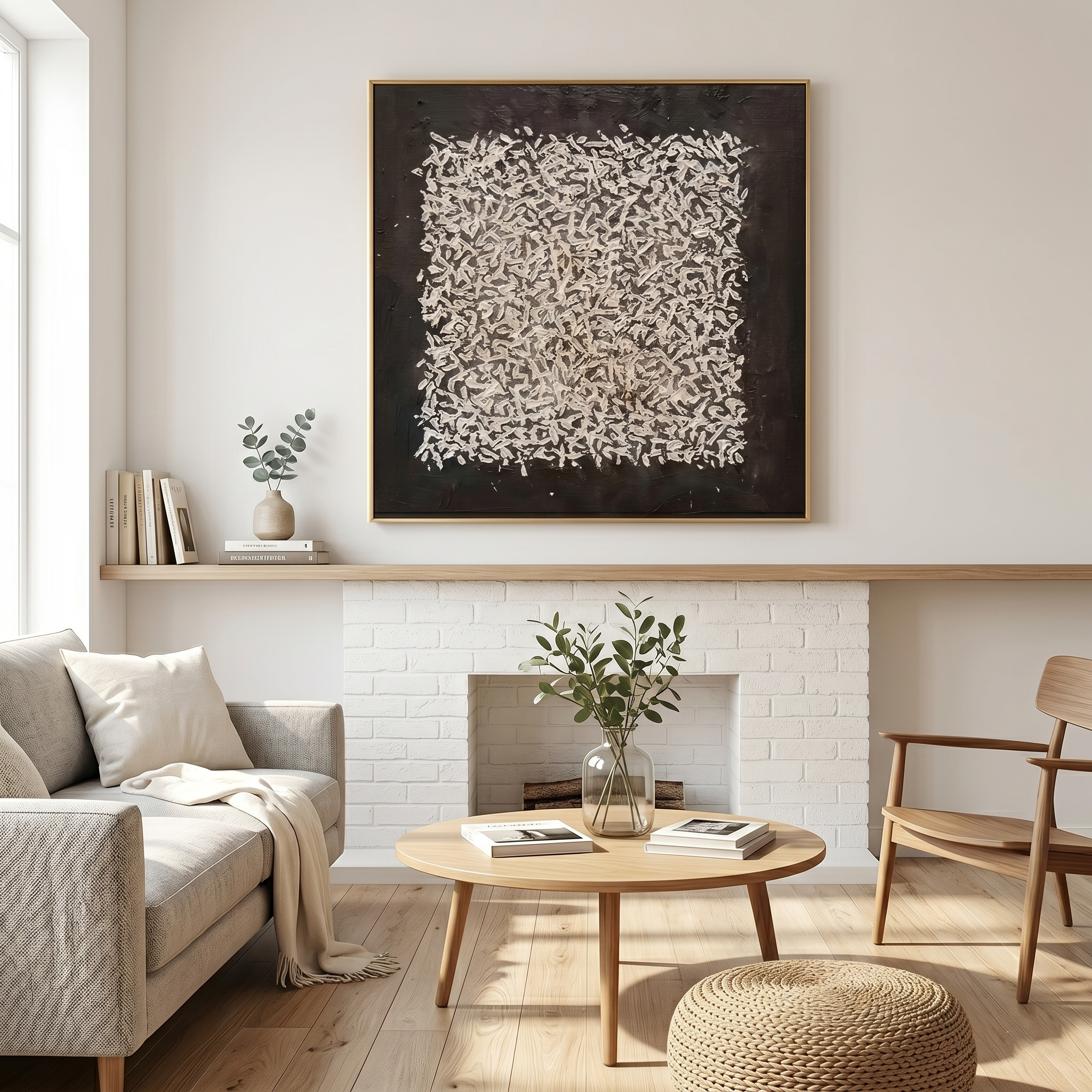 "Grounded Order" – Wabi-Sabi Geometric Stucco Impasto Painting | Sophisticated Statement Wall Art