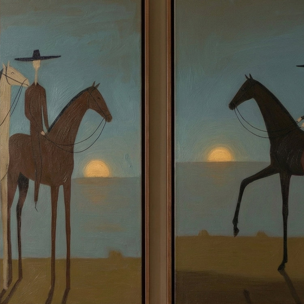 "Sunset Riders Set" - Modern Heavy Impasto Abstract Artwork | Beige & Golden Palette Knife Painting | Luxury Two-Panel Vertical Wall Art #YK 1603