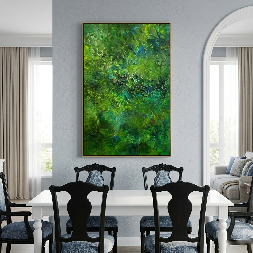"Verdant Sanctuary" – Lush 3D Forest Impasto Abstract | Nature-Inspired Vertical Statement Art