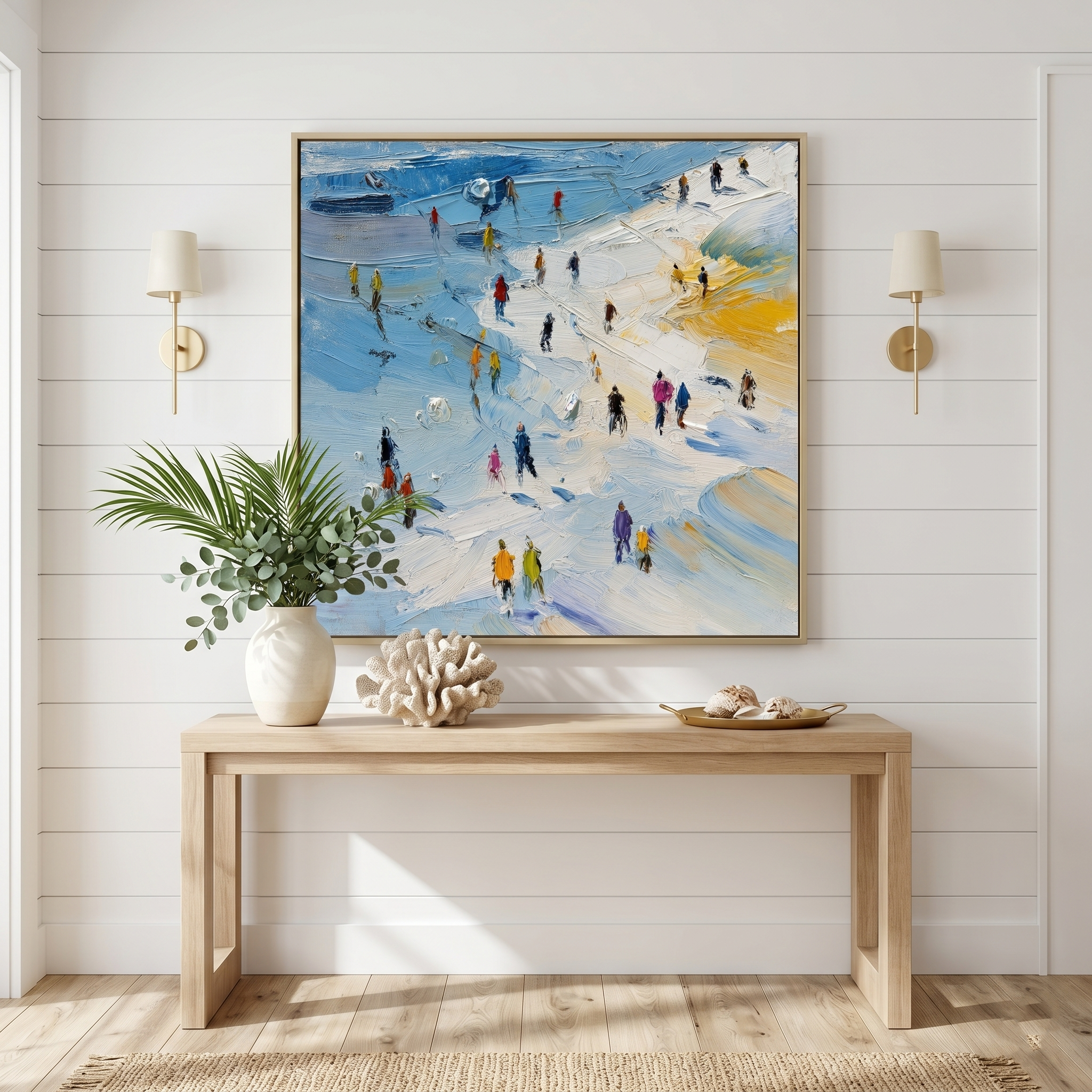 "Midsummer Pulse" – Impressionist Beach Crowd Impasto | Modern Coastal Life Statement Art
