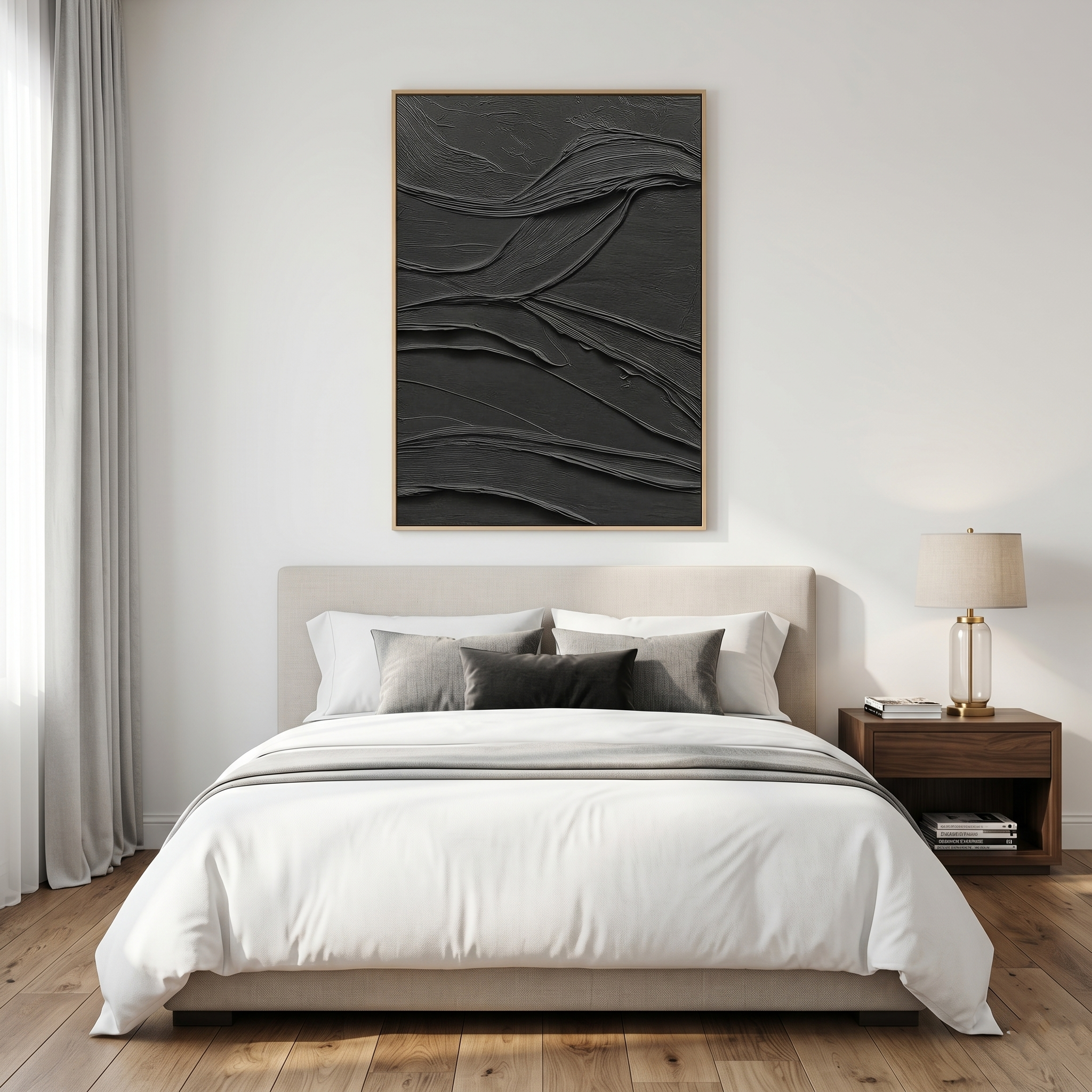 "Obsidian Flow" – Extreme 3D Noir Heavy Impasto | Sculptural Minimalist Statement Art