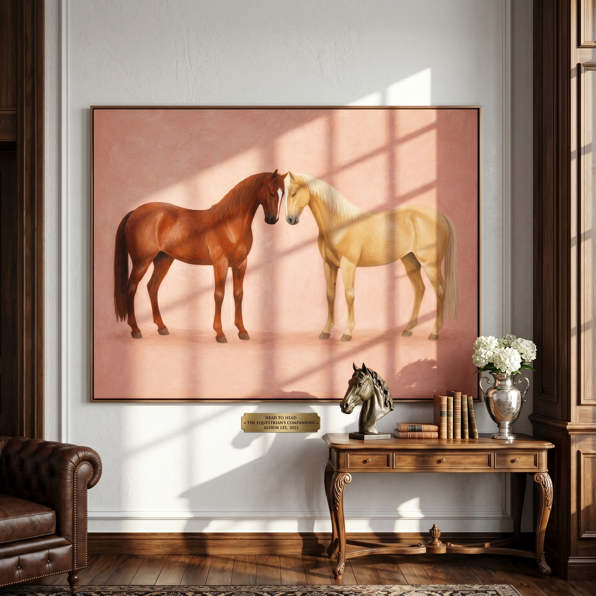"Bonded Equine Pair" – Modern Heavy Impasto Animal Art | 3D Russet & Sand Palette Knife Painting | Luxury Horizontal Wall Art #AN 004