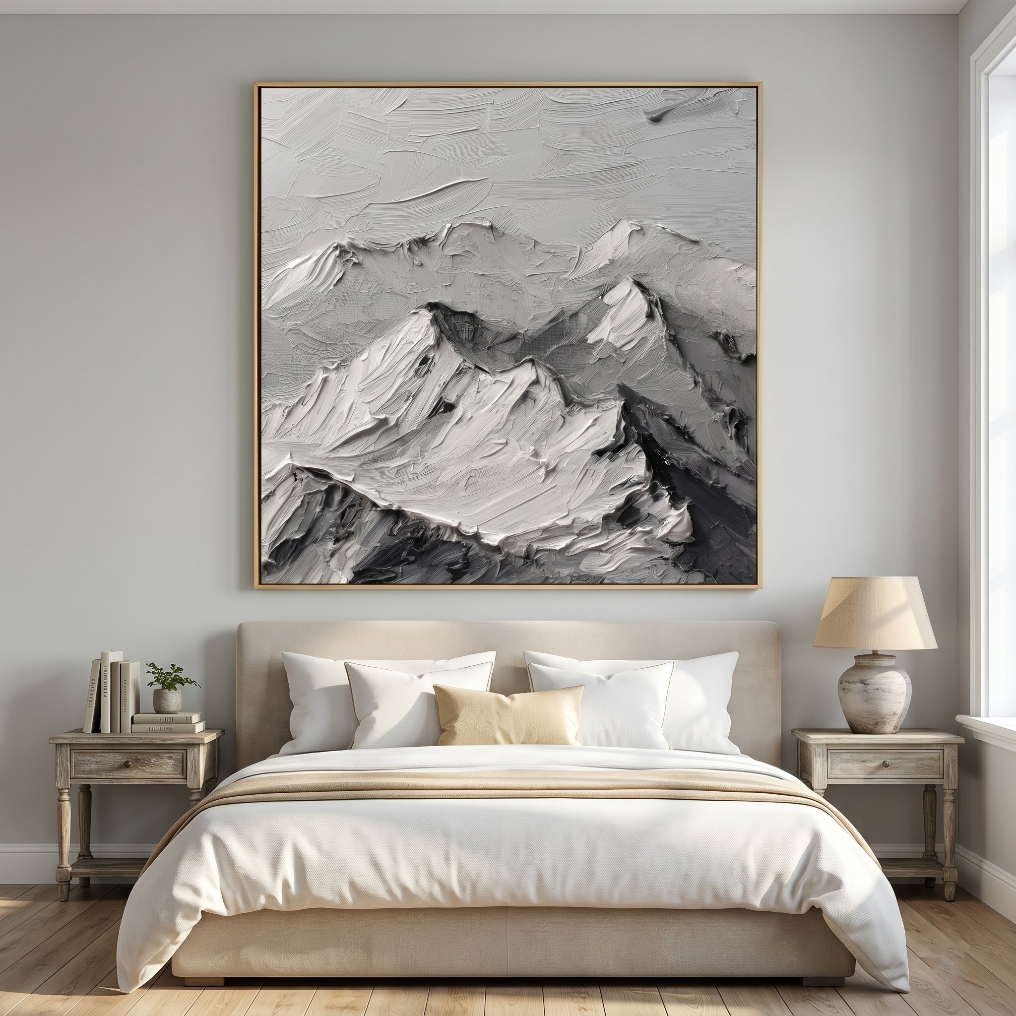 "Alpine Echo" – Extreme 3D Minimalist Mountain Relief | Stoic Monochrome Statement Art