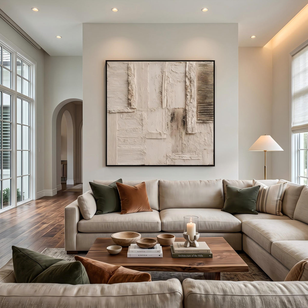"Cream 3D Abstract" - Modern Heavy Impasto Abstract Artwork | 3D White Palette Knife Painting | Luxury Square Wall Art #YK 1557