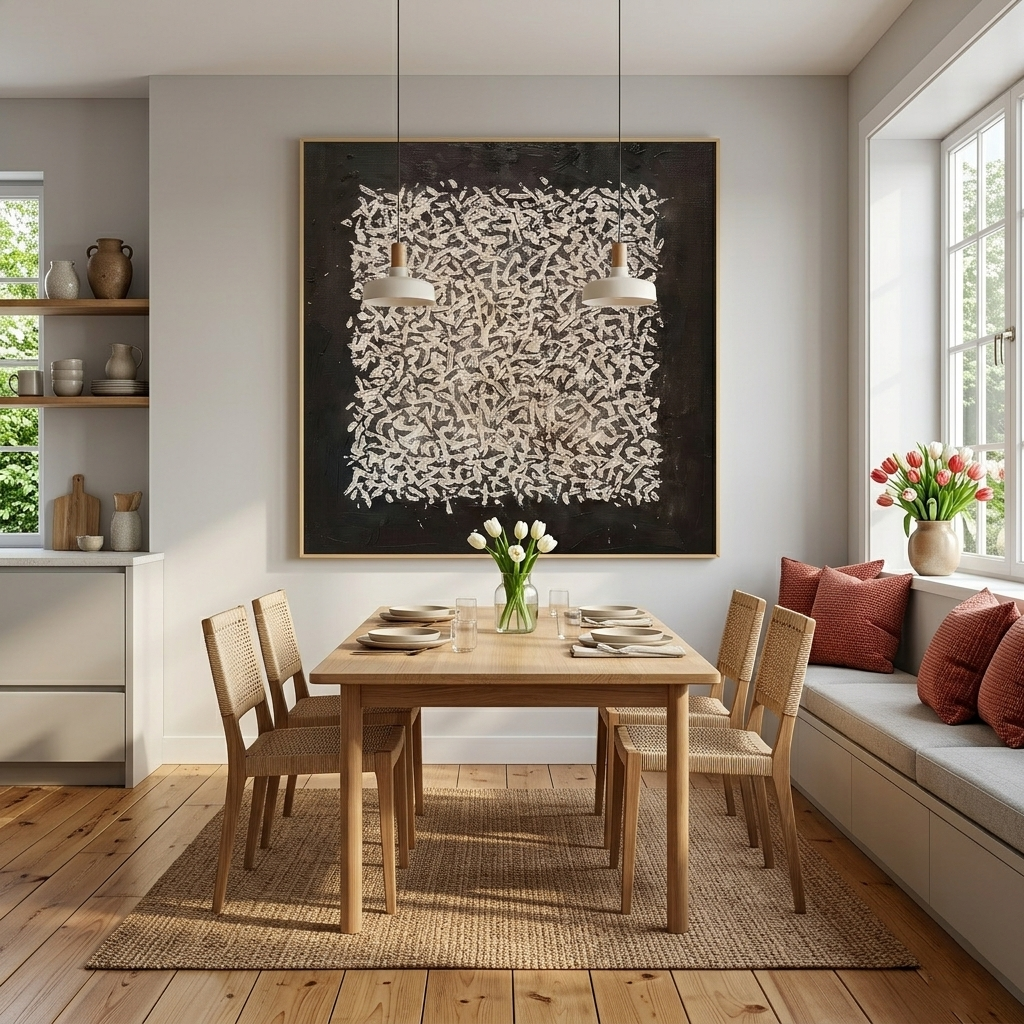 "Grounded Order" – Wabi-Sabi Geometric Stucco Impasto Painting | Sophisticated Statement Wall Art