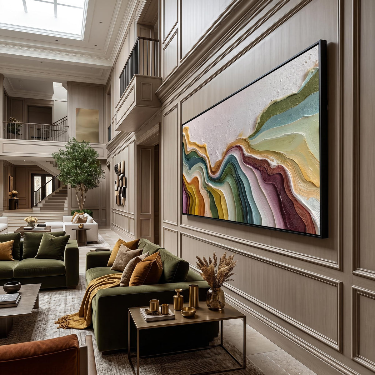 "Color Flowing Layer" - Modern Heavy Impasto Abstract Artwork | Beige Palette Knife Painting | Luxury Horizontal Wall Art #YK 1551