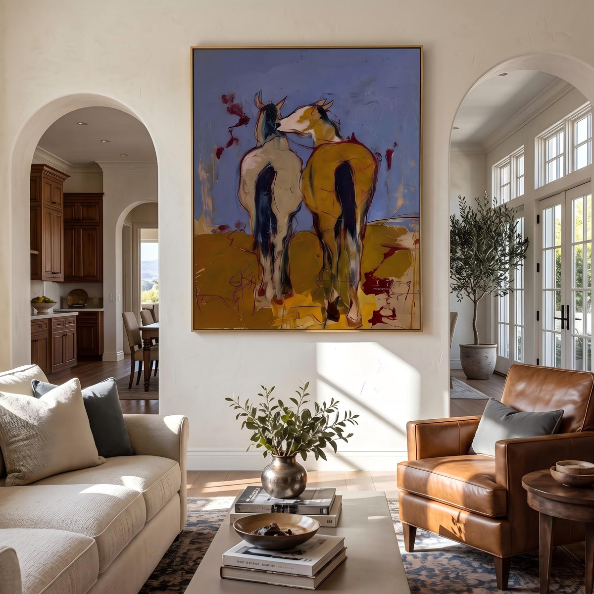 "Wild Companions" - Modern Heavy Impasto Western Animal Artwork | Yellow Palette Knife Painting | Luxury Vertical Wall Art #YK 1573