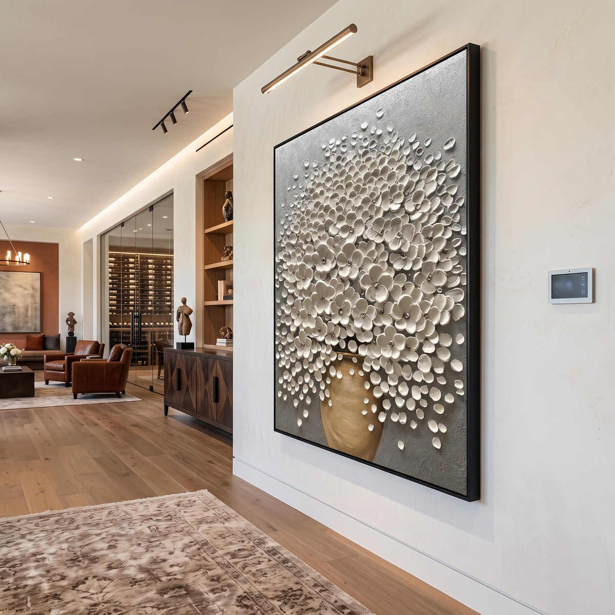 "Luxury 3D Blossom Wall" - Modern Heavy Impasto Floral Abstract | 3D Grey Palette Knife Painting | Luxury Vertical Wall Art #YK 1549
