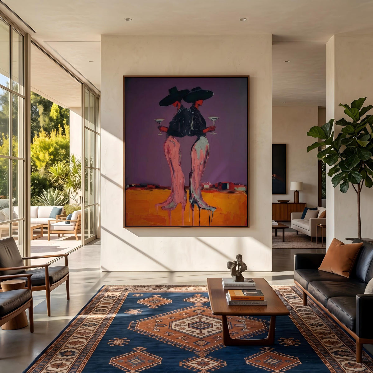"Desert Cowgirl" - Modern Heavy Impasto Western Animal Artwork | Orange Palette Knife Painting | Luxury Vertical Wall Art #YK 1572