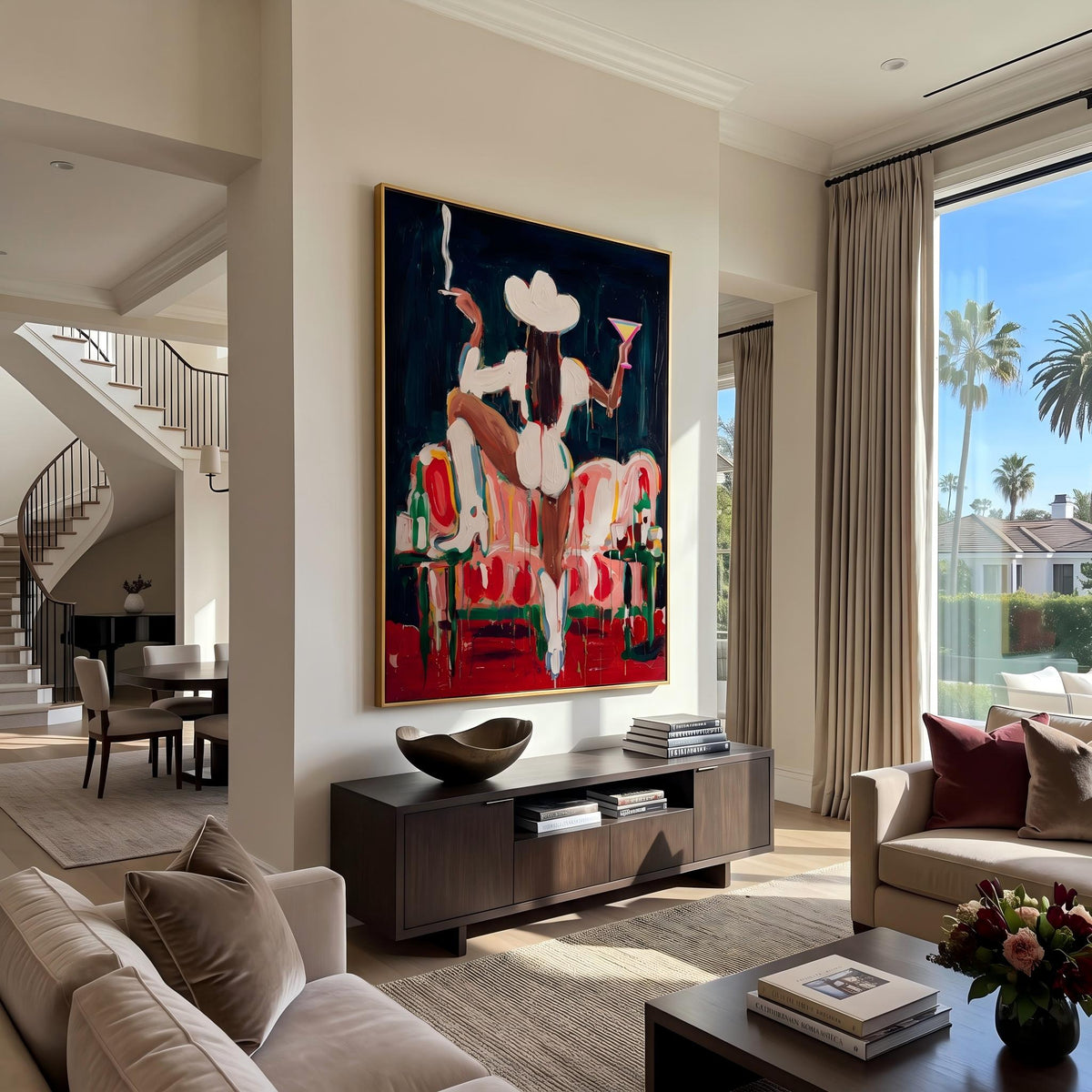 "Midnight Western Woman" - Modern Heavy Impasto Western Animal Artwork | Black & White Palette Knife Painting | Luxury Vertical Wall Art #YK 1577