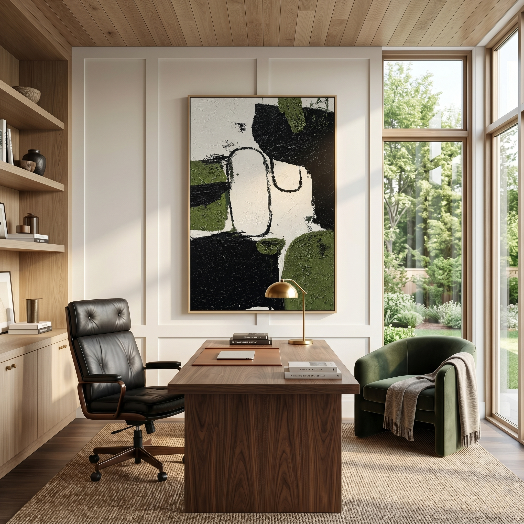 "Verdant Tectonics" – 3D Heavy Impasto Moss & Noir Abstract | Modern Vertical Statement Art