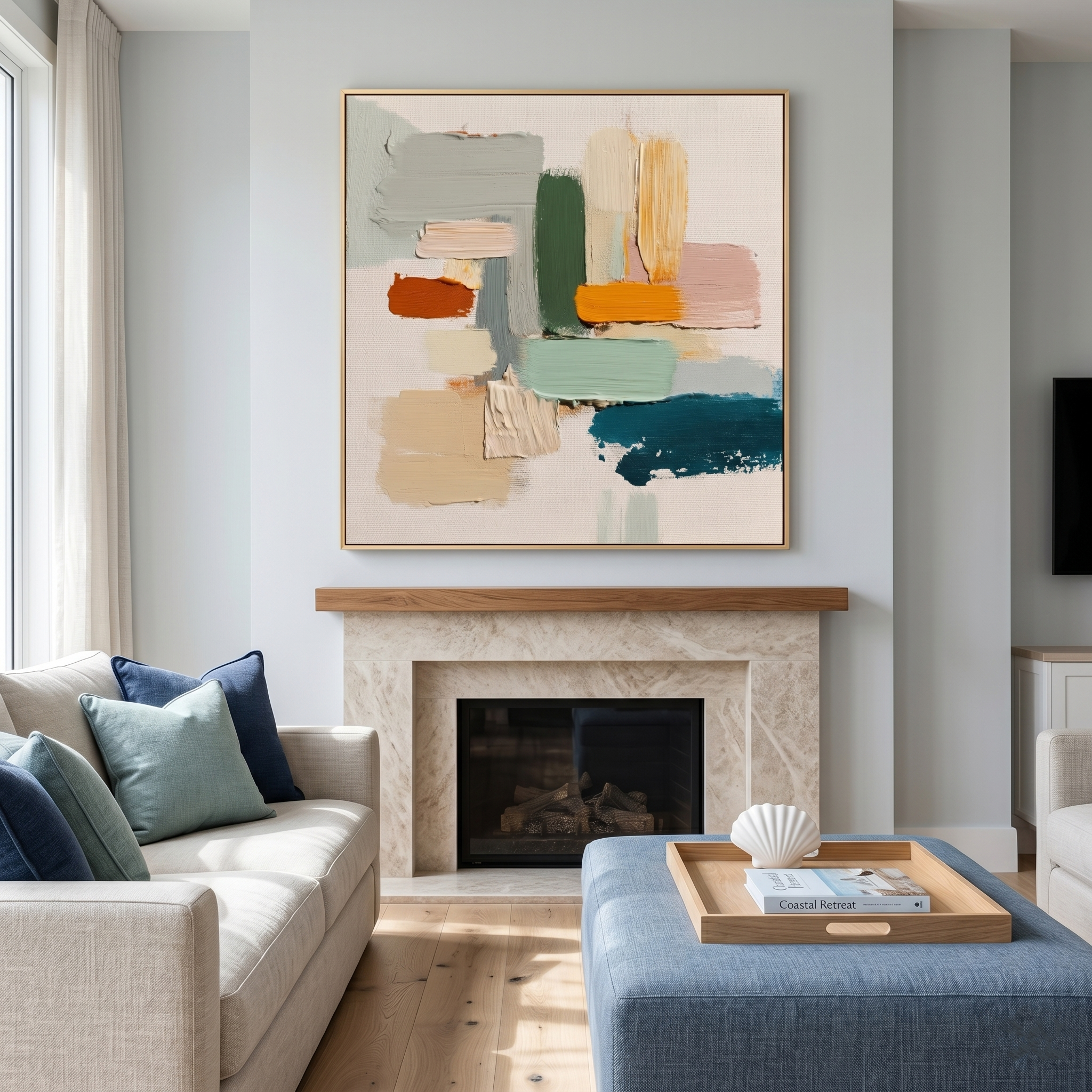 "Botanical Balance" – Modern Abstract Impasto Color Block Canvas | Organic Modern Living Room Art