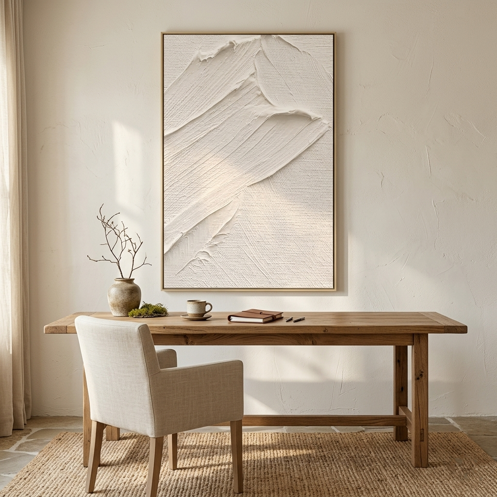 "Flowing Crescents" – Modern 3D Minimalist Standoff Cream Relief | Sophisticated Japandi Statement Art