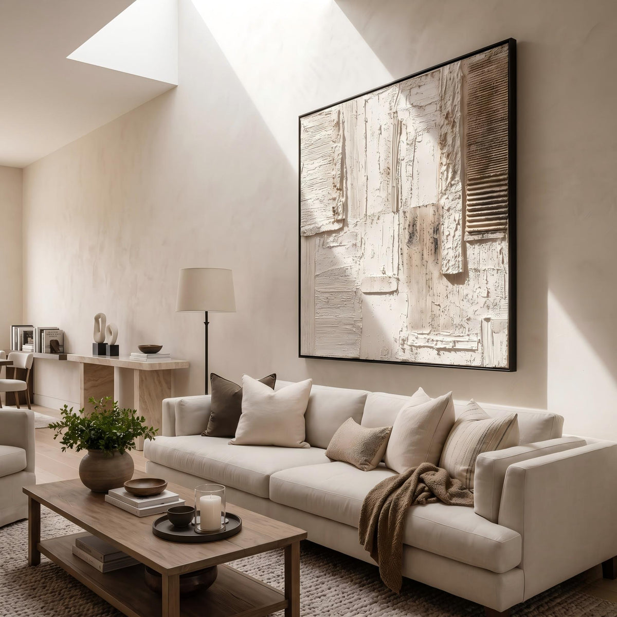 "Cream 3D Abstract" - Modern Heavy Impasto Abstract Artwork | 3D White Palette Knife Painting | Luxury Square Wall Art #YK 1557