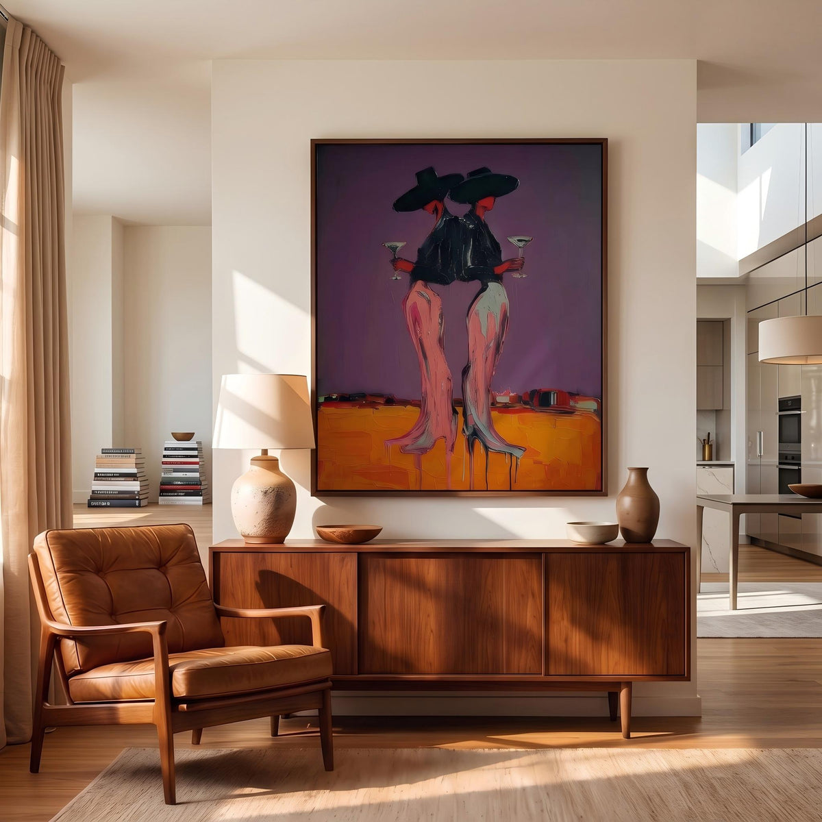 "Desert Cowgirl" - Modern Heavy Impasto Western Animal Artwork | Orange Palette Knife Painting | Luxury Vertical Wall Art #YK 1572