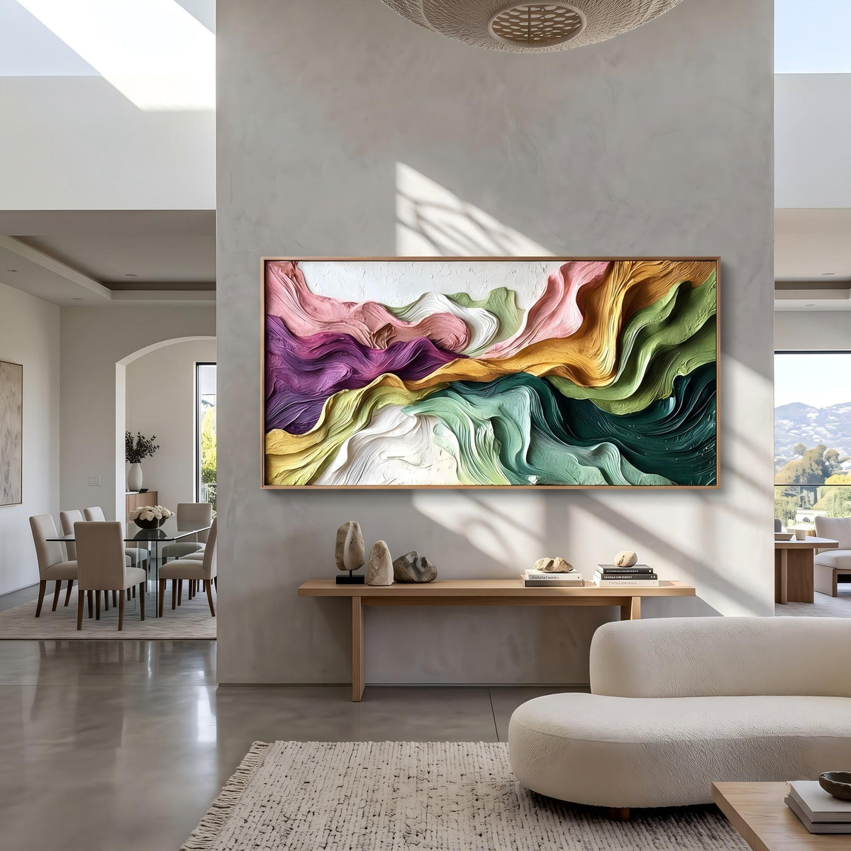 "Boho Flow Color Abstract" - Modern Heavy Impasto Abstract Artwork | Beige Palette Knife Painting | Luxury Horizontal Wall Art #YK 1614