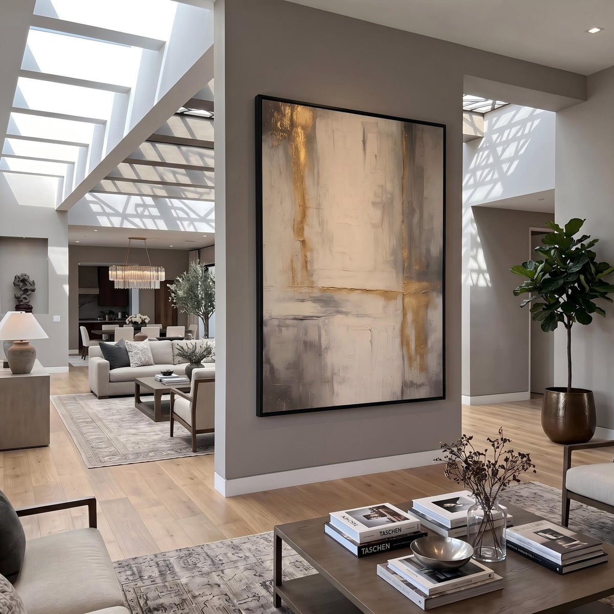 "Gold Foil Luxury" - Modern Heavy Impasto Abstract Artwork | Beige & White Palette Knife Painting | Luxury Vertical Wall Art #YK 1559